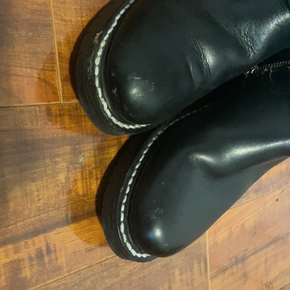 rag & bone Black Leather Combat Boots with Shearling Trim - Picture 7 of 8